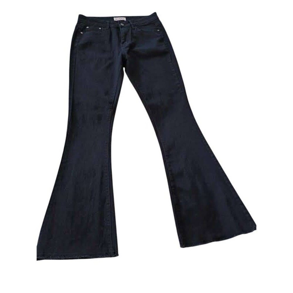 RED BOTTOMS Black Flare Jeans High Rise 11/30x32 Raw Hem NWOT $78 Retro Boho‎